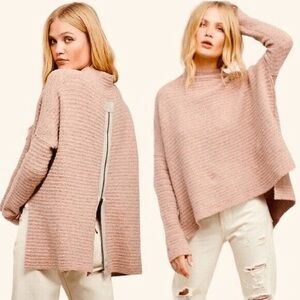 Free People Arctic Fox Wool Blend Zip‎ Back Sweater XS Boho Lagenlook Soft Girl